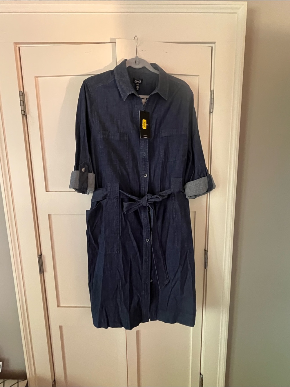 Jones New York Navy Button-Front Shirt Dress with Tie Waist